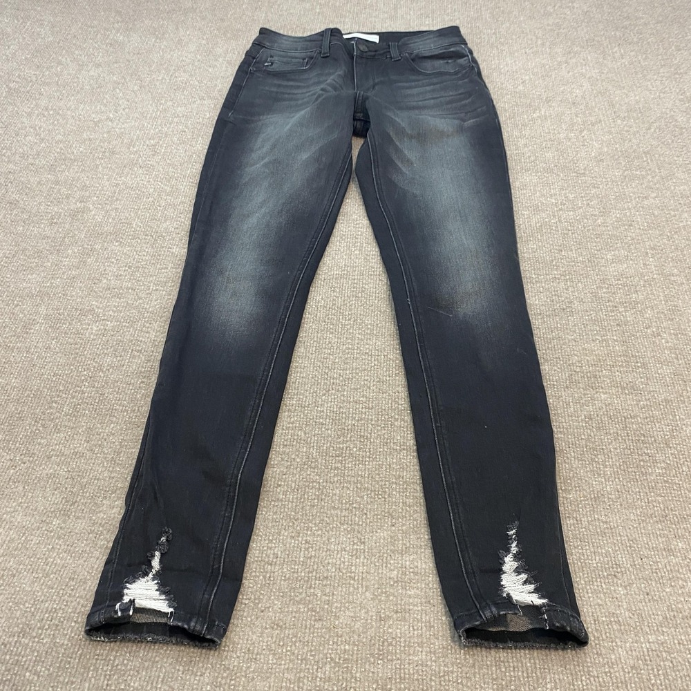 KanCan Skinny Jeans Womens 27 Black Charcoal Wash Mid Rise Distressed Stretch